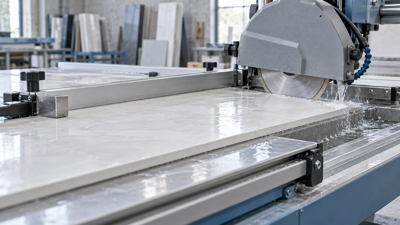 Illustrative precision wet cutting of a porcelain tile